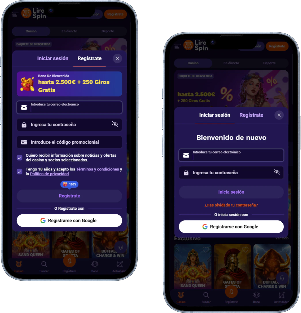 LiraSpin Casino: registro e inicio de sesión